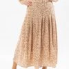 Leila + Luca Courageous Nude Floral Pleated Midi Skirt
