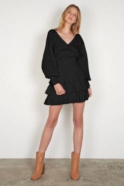 Esmaee Skylar Black Lace LS Mini Dress New In