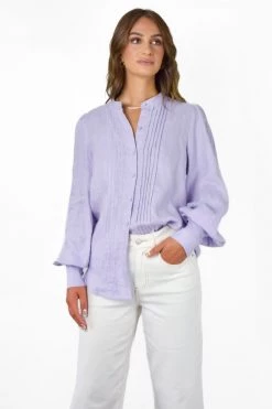 Among The Brave Hero Lilac Linen Pintuck LS Puff Sleeve Shirt Tops & Tees
