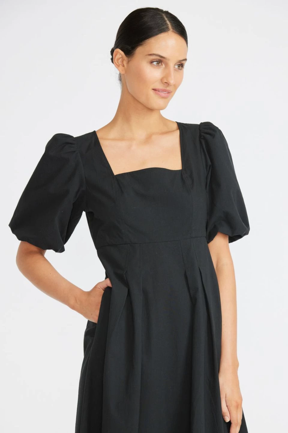 Staple The Label Luna Puff Sleeve Black Midi Dress