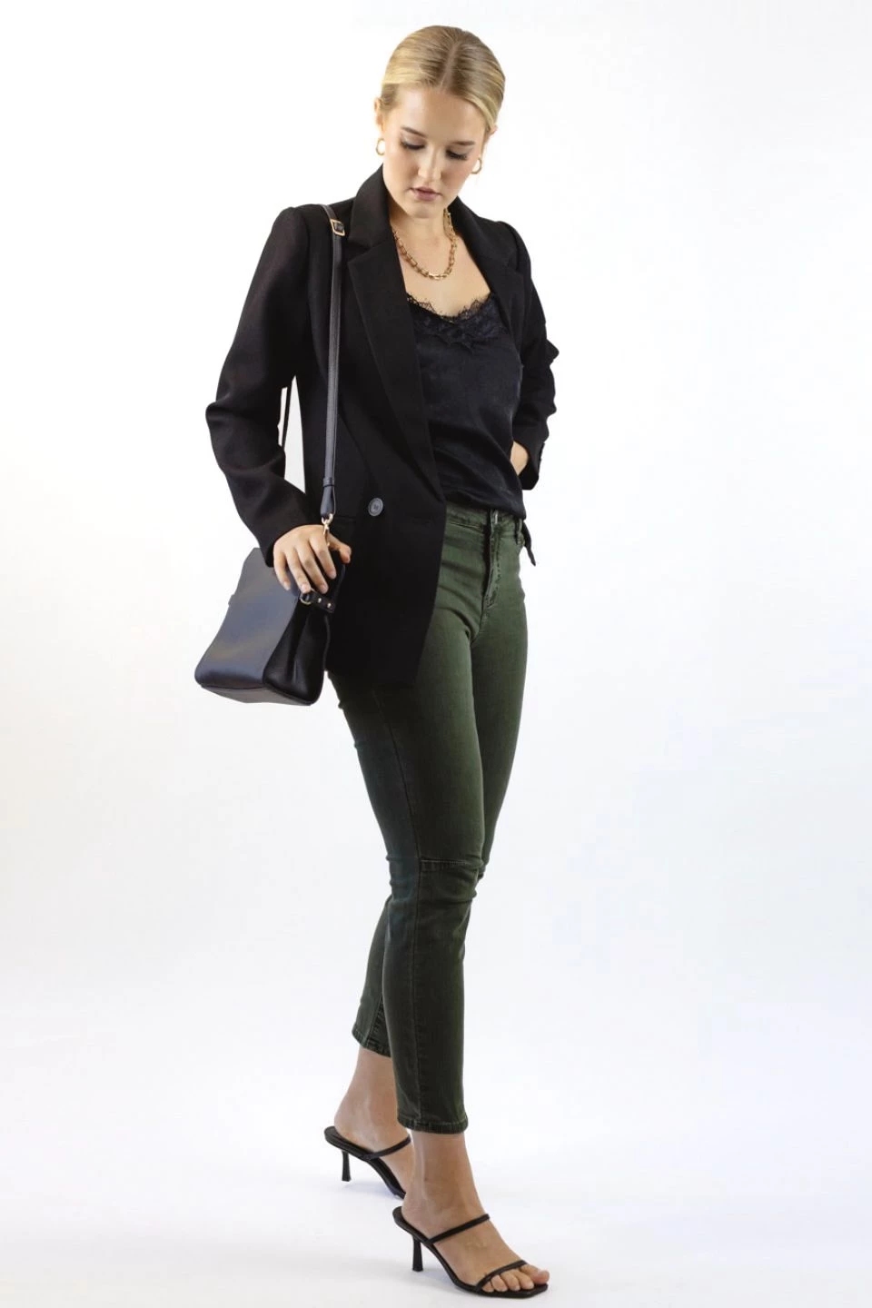 Among The Brave Harper Dark Khaki Knee Dart Denim Jean