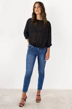 Among The Brave New In Pavilion Tie Hem Black Textured Top