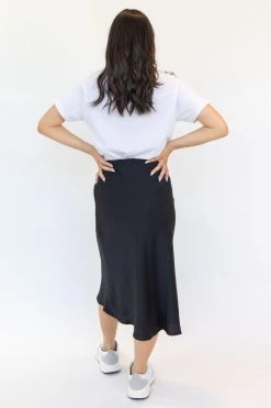 Ivy + Jack Skirts Ivy Black Washer Satin Midi Bias Skirt