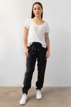 Among The Brave Fast Track Black Elastic Waist Tapered Cupro Jogger Pants