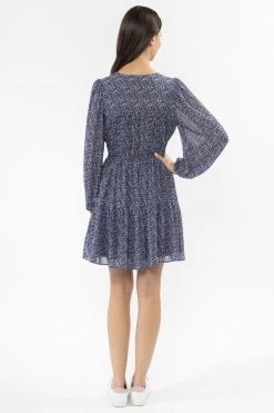 Seeking Lola Bravo Purple Ditsy V Neck Mid Sleeve Tiered Mini Dress New In