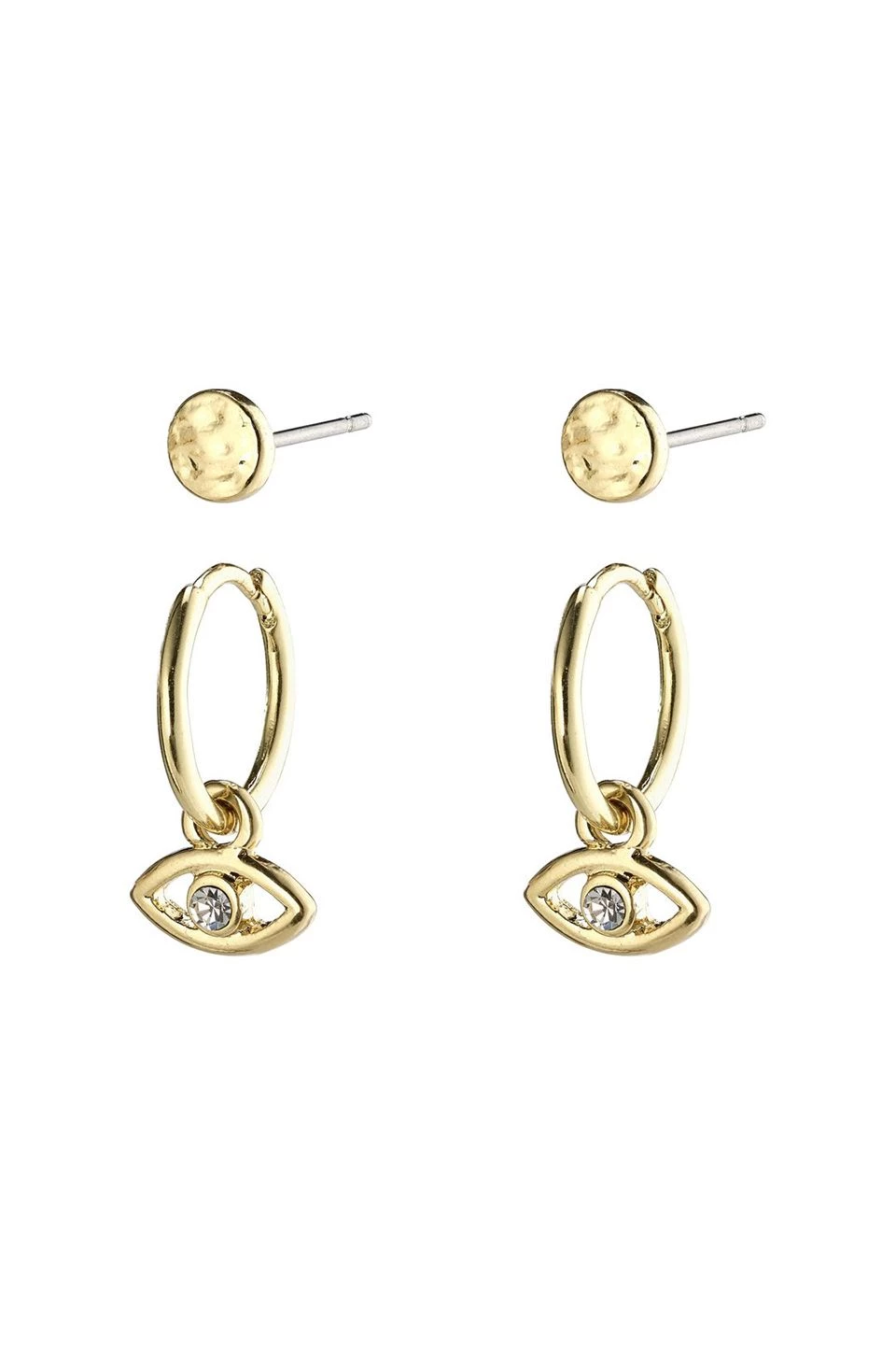 Pilgrim Poesy Two In One Crystal Studs And Third Eye Sleepers Gold Earring Set Jewellery