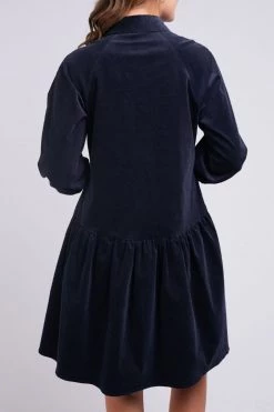 Foxwood Lula Fine Cord Navy LS Mini Dress