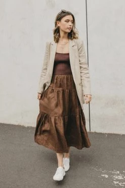 Ivy + Jack Skirts Willow Mocha Linen Tiered Midi Skirt
