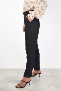 Among The Brave All Day Black Pleat Front Drapey Stretch Back Tapered Pant