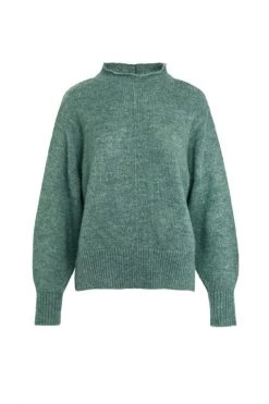 Among The Brave Knitwear Famous Soft Khaki Mohair Blend Boxy Funnel Neck Knit