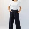 Among The Brave Pants Effortless Black Viscose Deep Band Wide Leg Pant
