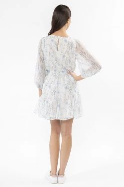 Leila + Luca Adventurous Lavender Floral Puff SS V Neck Mini Dress