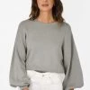 Ivy + Jack Impulse Grey Sage Fine Gauge Cotton Puff Sleeve Cropped Knit New In