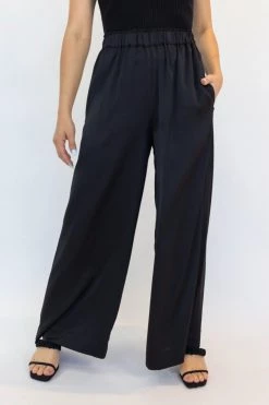 Among The Brave Super Luxe Black Elastic Waist Wide Leg Satin Pant New In
