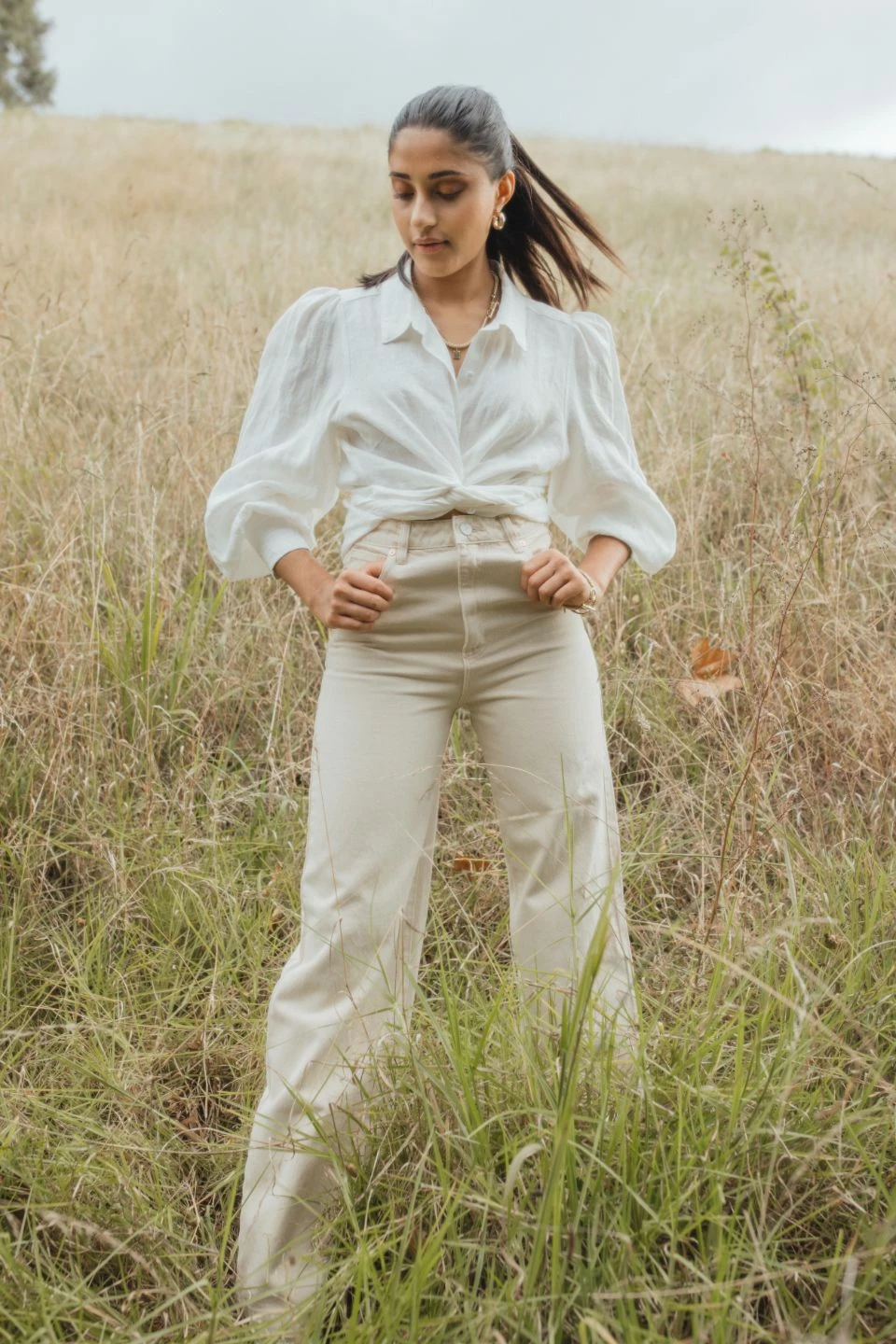 Among The Brave Victory White Linen Tie Hem Puff Sleeve Shirt