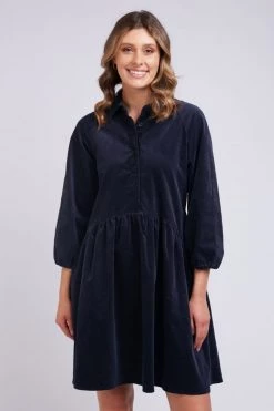 Foxwood Lula Fine Cord Navy LS Mini Dress