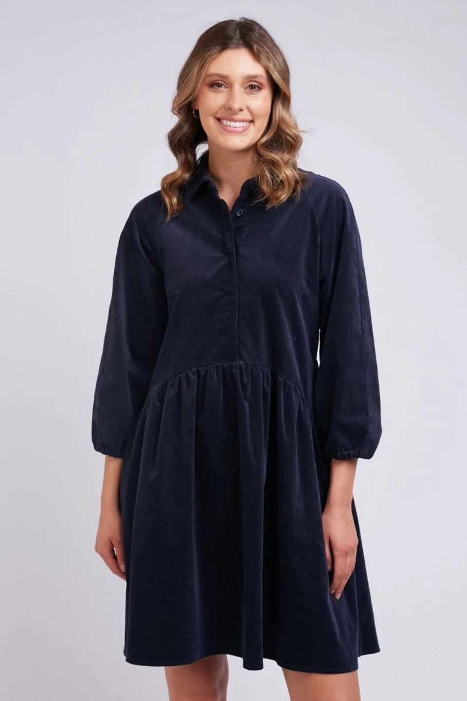 Foxwood Lula Fine Cord Navy LS Mini Dress