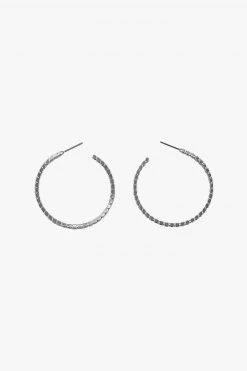 Flo Gives Back 15% To Women In Need Textured Thin Hoop Earrings Rhodium