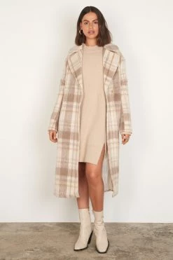 Esmaee Empire Cream Vintage Check Coat New In