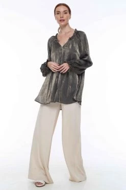 Blak Love Affair Dark Chocolate Metallic Blouse New In