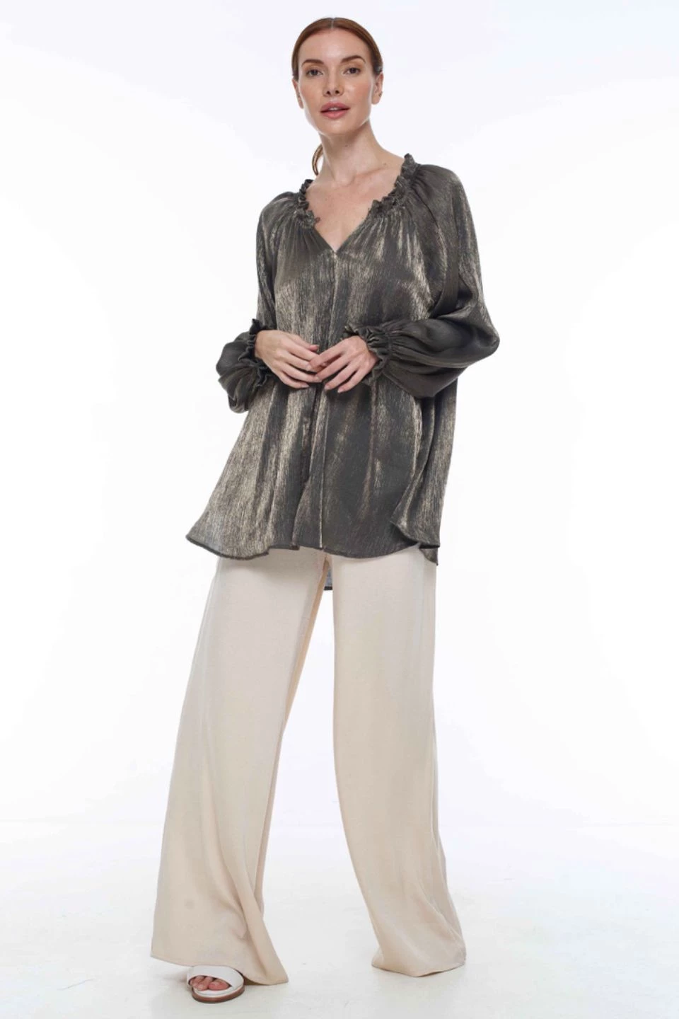 Blak Love Affair Dark Chocolate Metallic Blouse New In