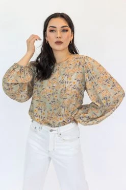 Ivy + Jack Selena Pistachio Floral Blouson LS Top New In