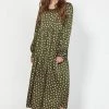 Leo + Be Variable Khaki Floral Silky Midi Dress New In