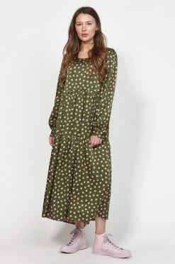 Leo + Be Variable Khaki Floral Silky Midi Dress New In