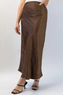 Ivy + Jack Ivy Chocolate Satin Midi Bias Skirt Skirts