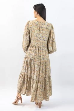 Ivy + Jack Naomi Pistachio Floral Blouson LS Tiered Maxi Dress Dresses