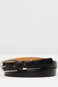 Loop Leather Chico Croc 15mm Black Leather Belt With Silver Buckle