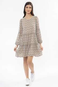 Seeking Lola New In Optimistic Ivory Paisley Mid Sleeve Tiered Mini Dress