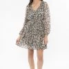 Seeking Lola Bravo Sage Stripe Floral V Neck Mid Sleeve Tiered Mini Dress New In