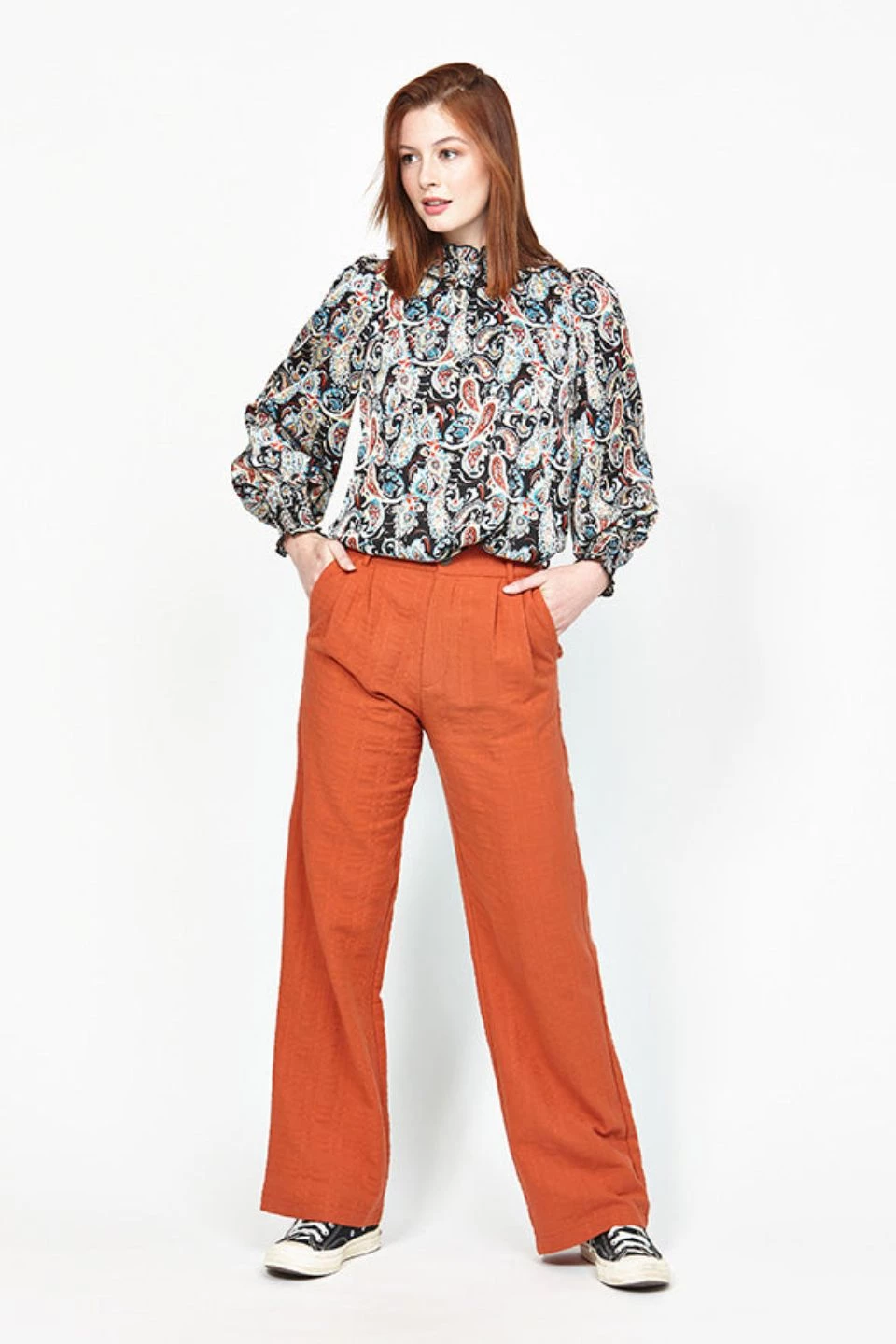 Ketz-Ke Eyesight Black Paisley High Neck Blouse New In