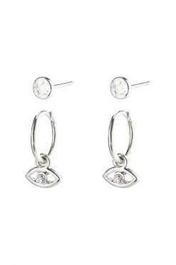 Pilgrim Poesy Two In One Crystal Studs And Third Eye Sleepers Silver Earring Set