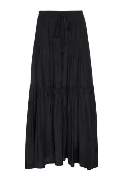Among The Brave Skirts Sensational Black Tiered Satin Tie Waist Maxi Skirt