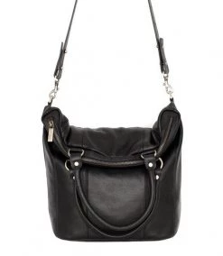 Status Anxiety Some Secret Place Twin Fold Over Handles Black Leather Bag