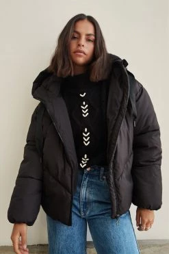 Esmaee Fallon Black Ribbon Puffer Jacket New In