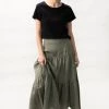 Among The Brave Skirts Blazing Moss Tiered Linen Midi Skirt