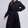 Foxwood Meadow Poplin Midi LS Black Shirt Dress