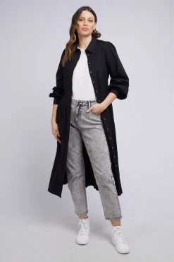 Foxwood Meadow Poplin Midi LS Black Shirt Dress