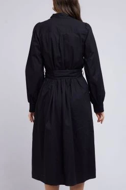 Foxwood Meadow Poplin Midi LS Black Shirt Dress