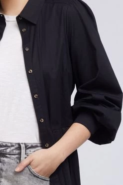 Foxwood Meadow Poplin Midi LS Black Shirt Dress