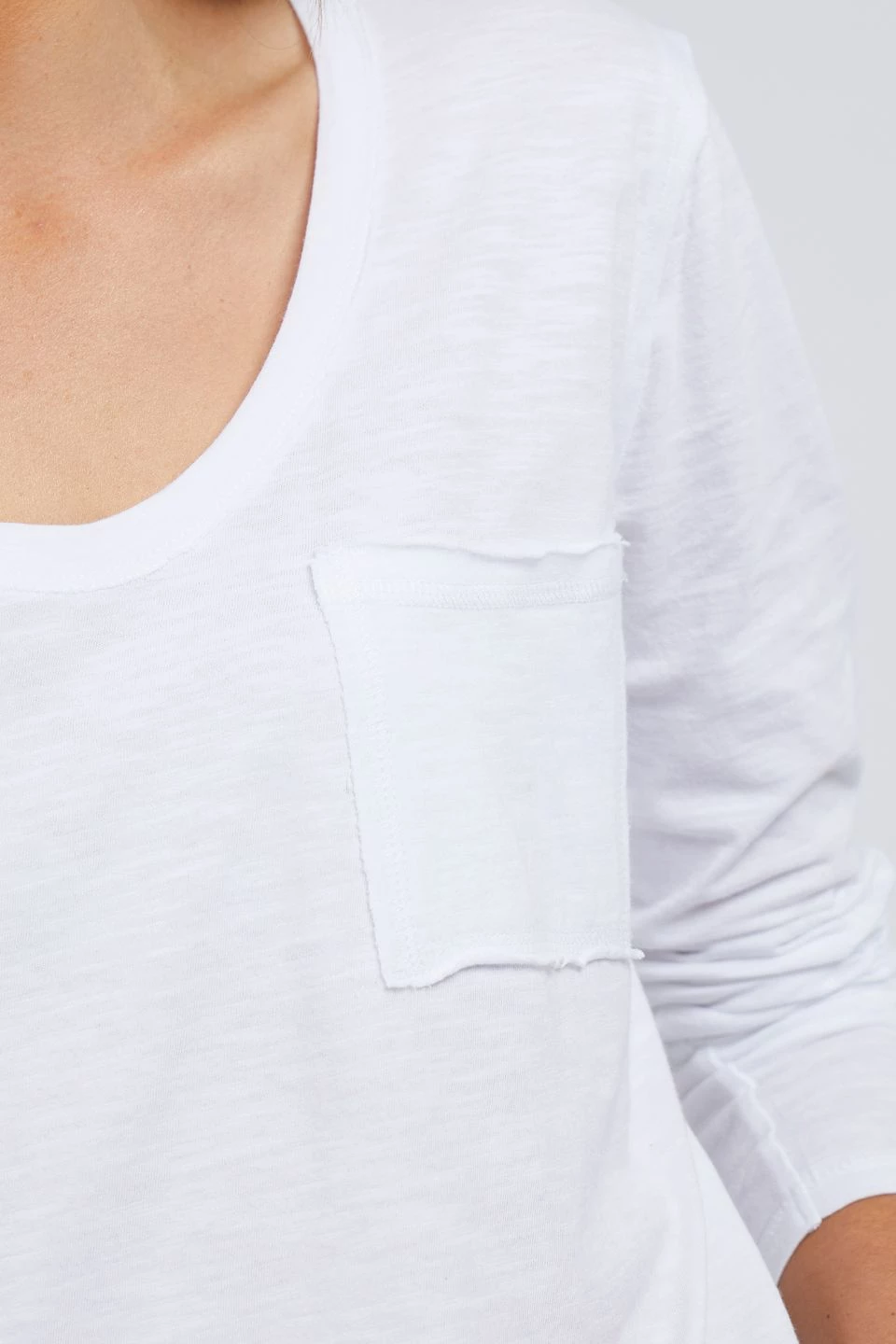 Foxwood Myra Pocket Scoop Neck White Cotton LS Tee