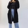 Among The Brave New In Secure Black Longline Knit Cardigan With Pockets