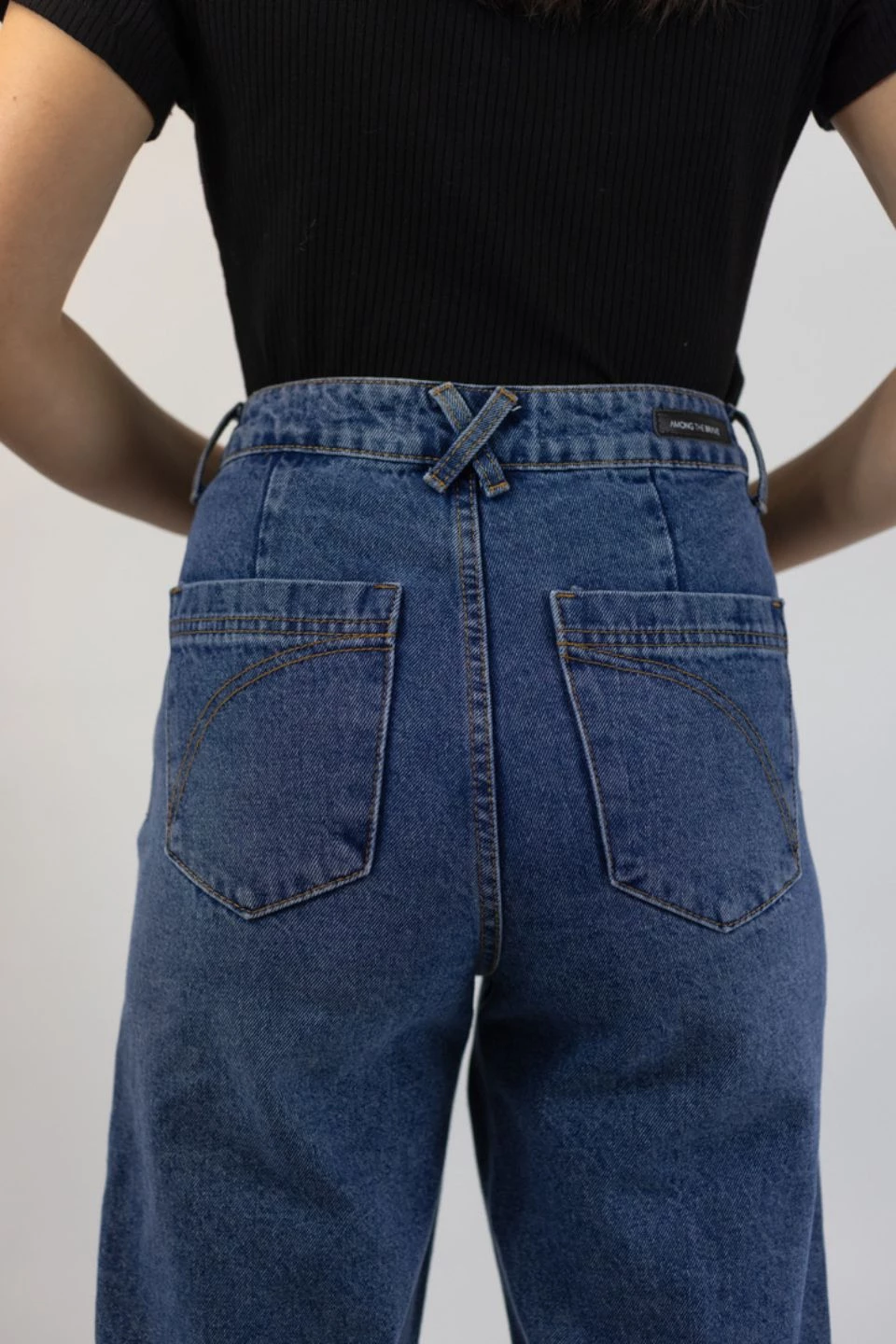 Among The Brave Sail Away Mid Blue Front Pocket Wide Leg Denim Jean