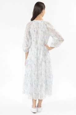 Leila + Luca Stellar Lavender Floral Flutter Sleeve V Neck Tiered Midi Dress New In