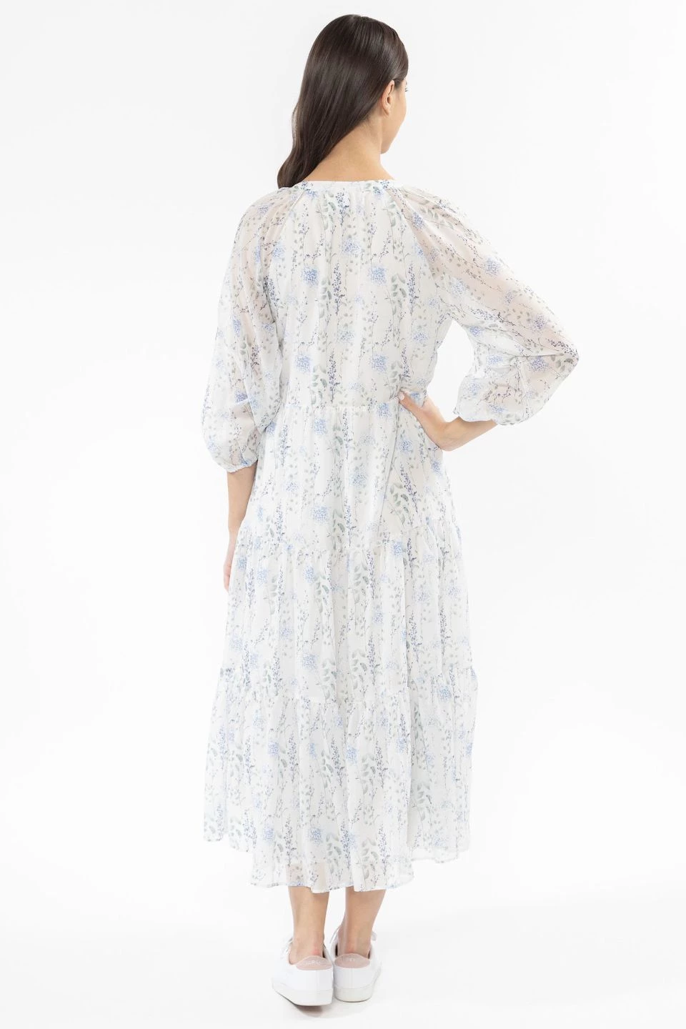 Leila + Luca Stellar Lavender Floral Flutter Sleeve V Neck Tiered Midi Dress New In