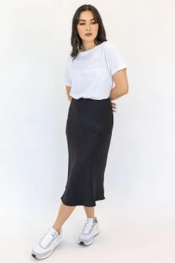 Ivy + Jack Skirts Ivy Black Washer Satin Midi Bias Skirt