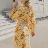 Ivy + Jack Dresses Skyler Marigold Floral LS V Neck Waist Cut Out Maxi Dress
